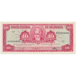 Nicaragua, 10 cordobas 1968 - faible numéro de série