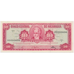 Nicaragua, 10 Cordobas 1968 - lowe serial number