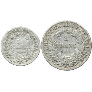 Set, France, 50 Cents and 1 Franc (2 pcs.)