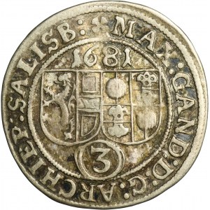 Austria, Archbishopric of Salzburg, Max Gandolf von Küenburg, 3 Kreuzer Salzburg 1681