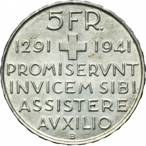 Szwajcaria, 5 Franków Berno 1941 B - Rocznica Konfederacji