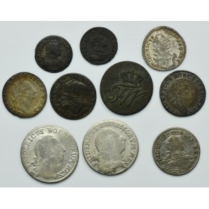 Set, Silesia, Prussian rule, Friedrich II and Friedrich Wilhelm II, 1/2 Kreuzer, 1 Kreuzer, 2 Groschen, 3 Groschen and 1/12 Thaler (10 pcs.)