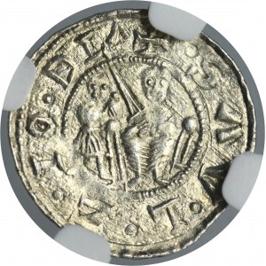 Vladislaus II the Exile, Denarius - Fight with lion - NGC MS63