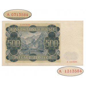500 gold 1940 - A - with error - two different serial numbers