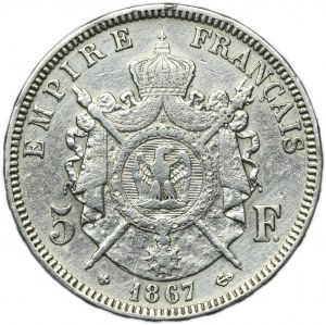 France, Napoleon III, 5 Francs Strasbourg 1867 BB