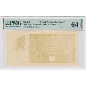 10 złotych 1940 - poddruk z warsztatu fałszerza - PMG 64 EPQ
