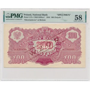 100 złotych 1944 ...owe - WZÓR - Ay 123456/789000 - PMG 58