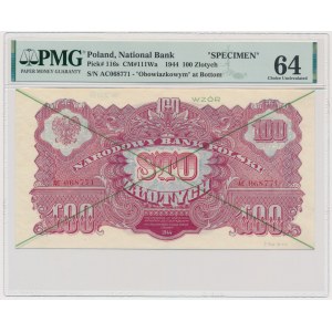 100 złotych 1944 ...owym - WZÓR - AC 068... - PMG 64