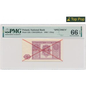 1 gold 1946 - SPECIMEN - PMG 66 EPQ - red overprint