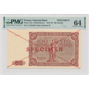 100 złotych 1947 - SPECIMEN - A 1234567 - PMG 64