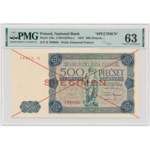 500 złotych 1947 - SPECIMEN - X 789000 - PMG 63