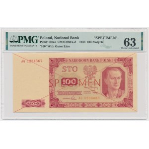 100 złotych 1948 - SPECIMEN - AG 1234567/8900000 - PMG 63