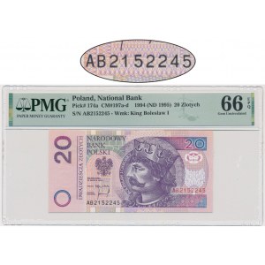 20 złotych 1994 - AB - PMG 66 EPQ - rzadka seria