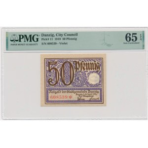 Danzig, 50 Pfennig 1919 - purple - PMG 65 EPQ