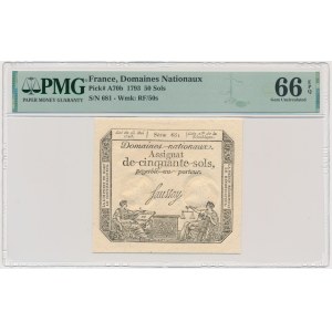 France, Assignat 50 Sols 1793 - PMG 66 EPQ