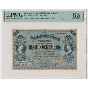 Germany, Saxony, 100 Mark 1911 - PMG 65 EPQ