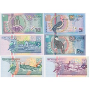 Suriname, lot 5-100 Gulden 1996-2000 (6 pcs.)