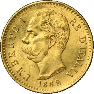 Taliansko, Talianske kráľovstvo, Umberto I, 20 Lire Rím 1882 R