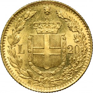 Taliansko, Talianske kráľovstvo, Umberto I, 20 Lire Rím 1882 R