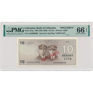 Lithuania, 10 Litu 1991 - SPECIMEN - PMG 66 EPQ