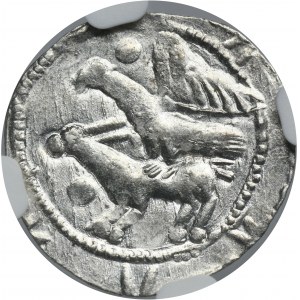Vladislaus II the Exile, Denarius - Eagle and Hare, balls and scepter - NGC MS63