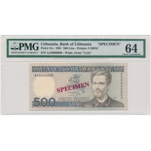 Lithuania, 500 Litu 1991 - SPECIMEN - PMG 64