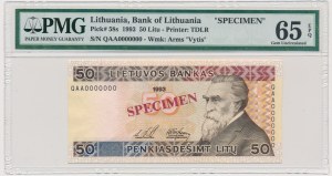 Lithuania, 50 Litu 1993 - SPECIMEN - PMG 65 EPQ