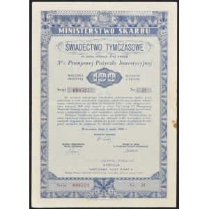 3% Premium Investment Loan 1935, Issue I, temporary certificate PLN 100.