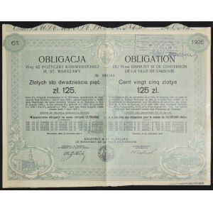 Warsaw, 6th 6% conversion loan of the city of Warsaw 1926, bond 125 zloty
