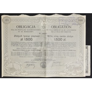 Varšava, 6. 6 % konverzná pôžička mesta Varšava 1926, dlhopis 1 500 zl.