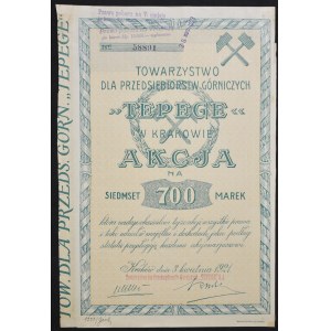 Society of Mining Enterprises Tepege S.A., 700 marks 1921