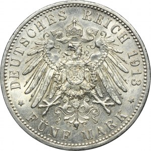 Germany, Kingdom of Prussia, Wilhelm II, 5 Mark Berlin 1913 A