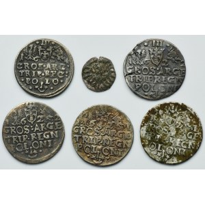 Set, Sigismund II August and Sigismund III Vasa, Denarius and 3 Groschen (6 pcs.)