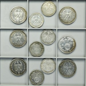 Set, Germany, Third Reich, 2 Mark and 5 Mark (12 pcs.)