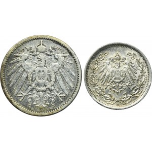 Set, Germany, German Empire, Wilhelm II, 1/2 Mark and 1 Mark Berlin (2 pcs.)
