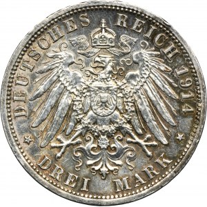 Germany, Kingdom of Prussia, Wilhelm II, 3 Mark Berlin 1914 A