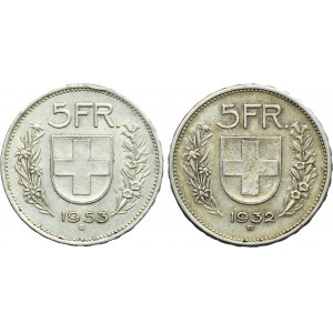 Set, Switzerland, 5 Francs Bern 1932 and 1953 (2 pcs.)