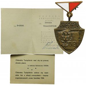 PRL, Badge of the 1000th anniversary of the Polish State with ID card