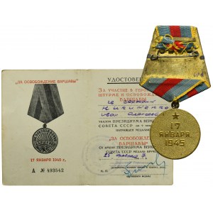Russia, USSR, Medal for the liberation of Warsaw with ID card