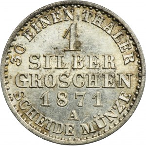 Nemecko, Pruské kráľovstvo, Wilhelm I, 1 Silber groschen Berlin 1871 A