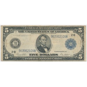 USA, Blue Seal, Nowy Jork, 5 dolarów 1914 - 2B - White & Mellon -