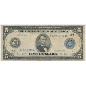 USA, Sceau bleu, New York, $5 1914 - 2B - White &amp; Mellon -.