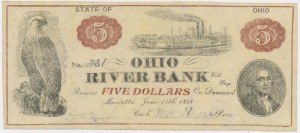 USA, Ohio, River Bank, 5 dolarů 1838