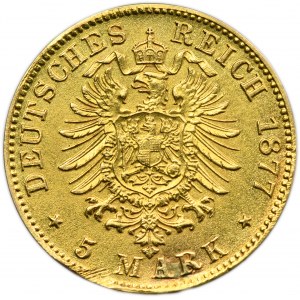 Germany, Kingdom of Bavaria, Ludwig II, 5 Mark Munich 1877 D