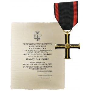 Kreuz der Unabhängigkeit mit Urkunde
