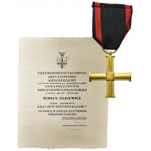 Cross of Independence with a diploma