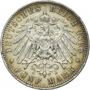 Germany, Kingdom of Saxony, Albert, 5 Mark Muldenhütten 1899 E