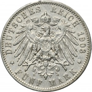 Germany, Saxony, Georg I, 5 Mark Muldenhütten 1903 E
