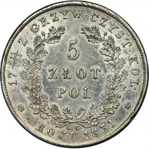 November Uprising, 5 zloty Warsaw 1831 KG