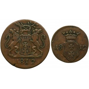 Ensemble, ville libre de Dantzig, coquillage et penny 1812 (2 pièces).
